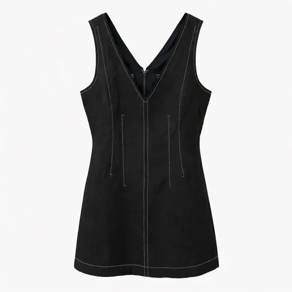 Banana Republic Linen Blend Black V- Neck Sheath Dress Above Knee Women’s 10 - Picture 1 of 9